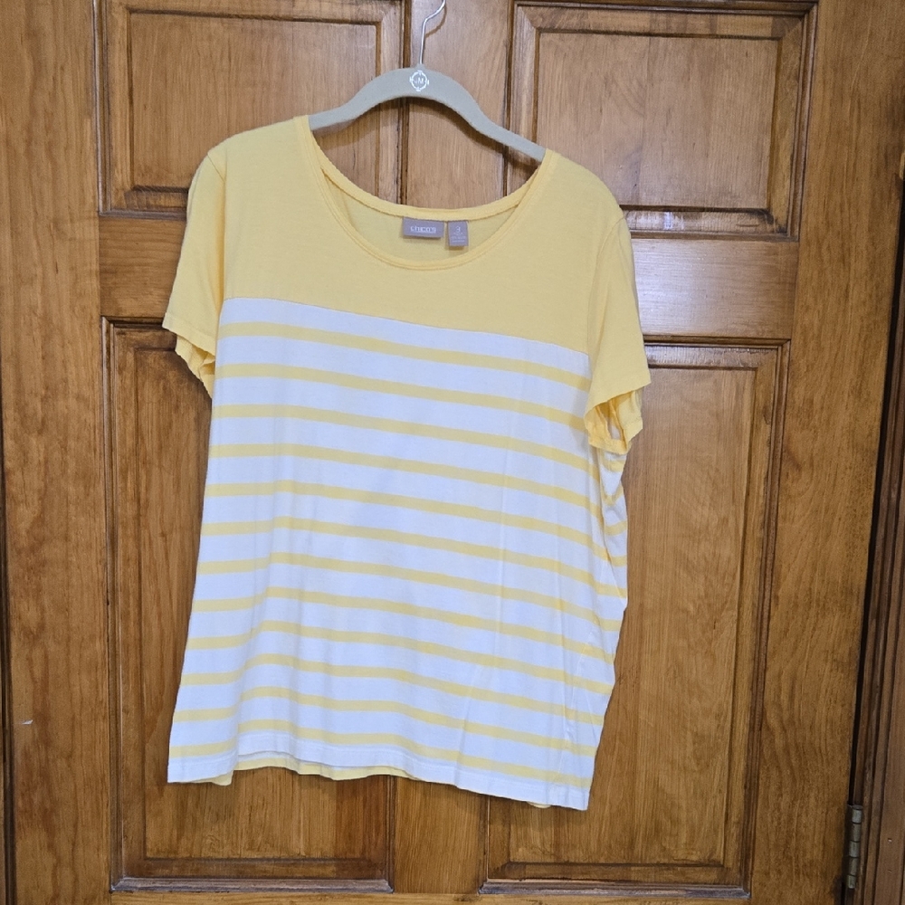 Chico's Yellow and White Relaxed Boxy Tee